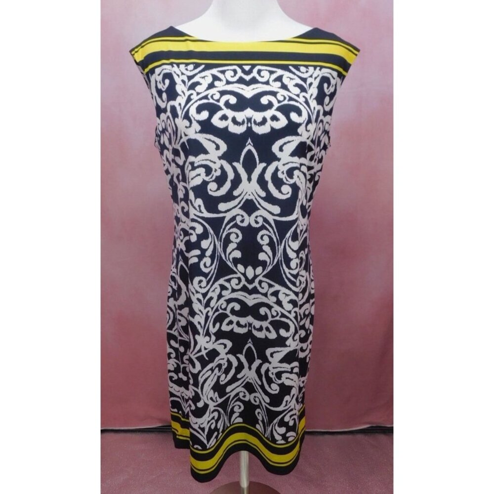 Jessica Howard Size M Black White Yellow Sleeveless Shift Dress